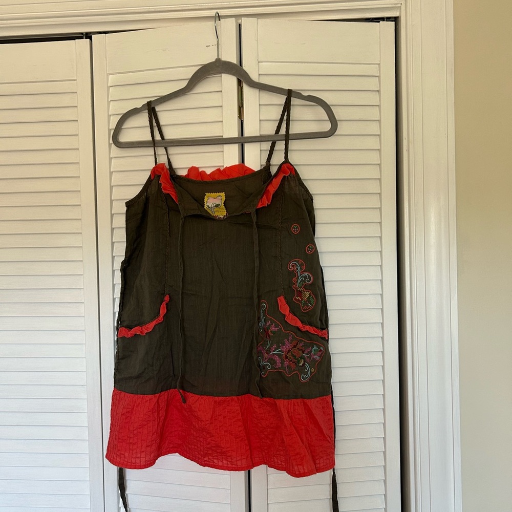 Free People embroidered tank Top with ties